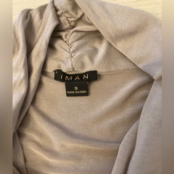 IMAN Faux Wrap Deep V-Neck Front 3/4 Sleeve Rayon Spandex/taupe/size S - Picture 7 of 8